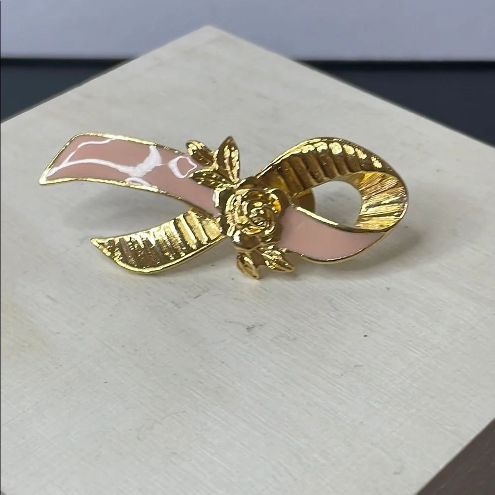 Avon Breast Cancer Pink and Gold Pin with Intricate Design